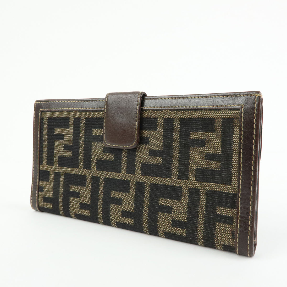 FENDI Zucca Canvas Leather Long Wallet Brown 2804 30806