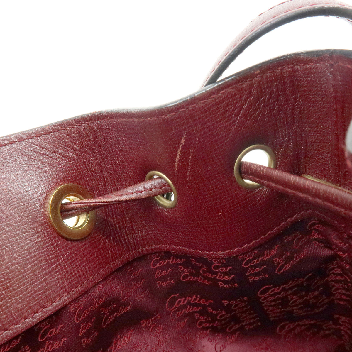 Cartier Must de Cartier Leather Drawstring Shoulder Bag Bordeaux