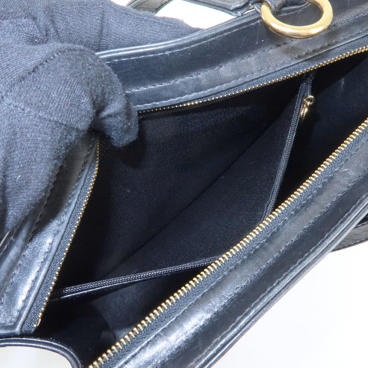 CHANEL Logo Lamb Skin Tote Bag Hand Bag Black