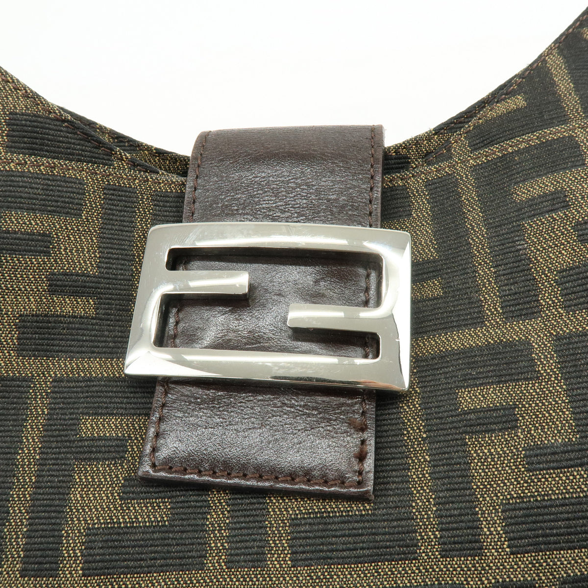 FENDI Zucca Canvas Leather Shoulder Bag Hand Bag Black Brown 26569