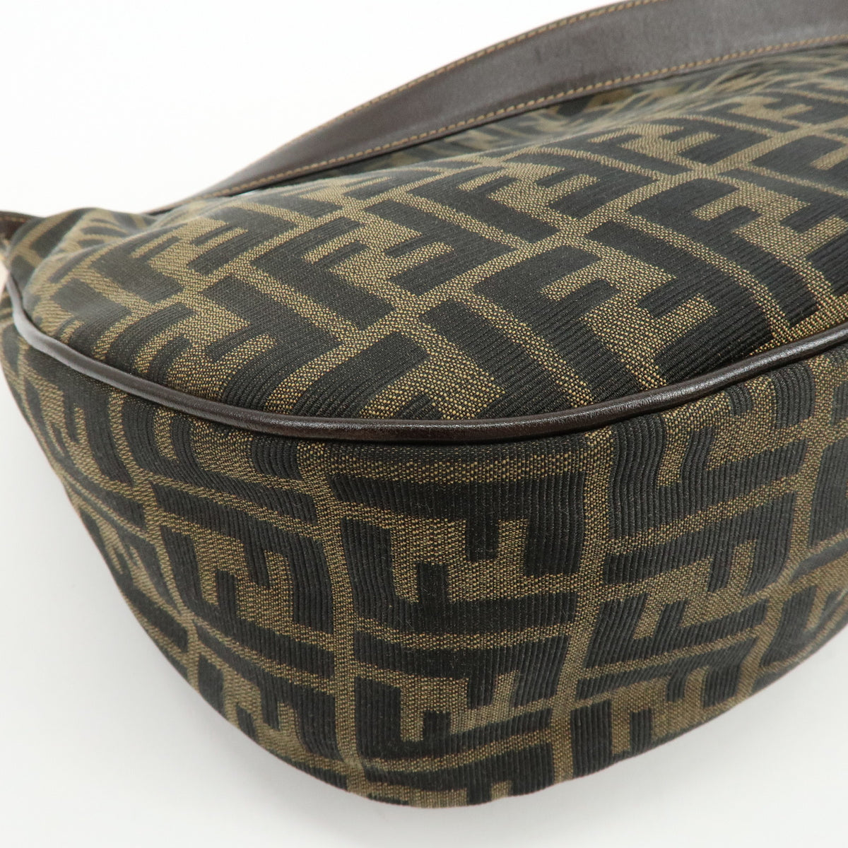 FENDI Zucca Jacquard Canvas Leather Shoulder Bag Hand Bag Brown