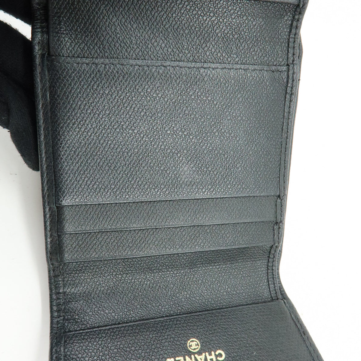 CHANEL COCO Button Calf Skin W Hook Compact Wallet Black A20902