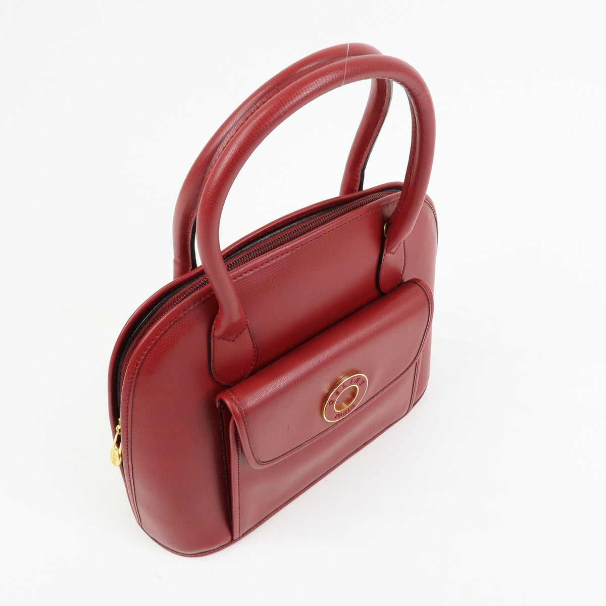 CELINE Circle Logo Leather Dome Hand Bag Red