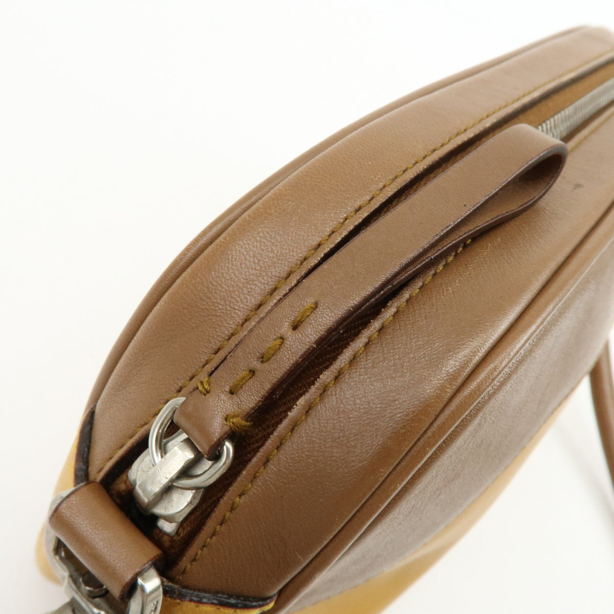 PRADA Logo Sport Leather Shoulder Bag Hand Bag Yellow Brown