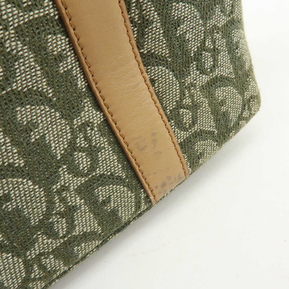 Christian Dior Trotter Jacquard Canvas Leather Hand Bag Tote Bag Green