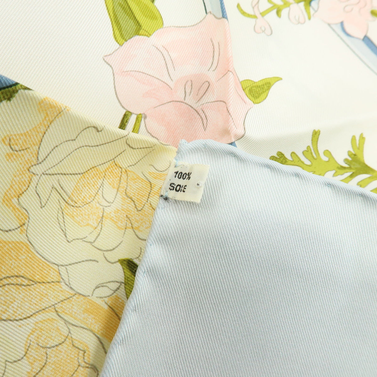 HERMES Carre 90 Silk 100% Scarf ROMANTIQUE Light Blue Light Green Pink