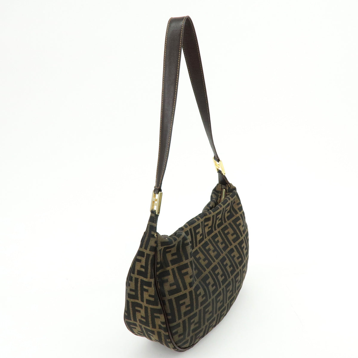 FENDI Zucca Jacquard Canvas Leather Shoulder Bag Hand Bag Brown