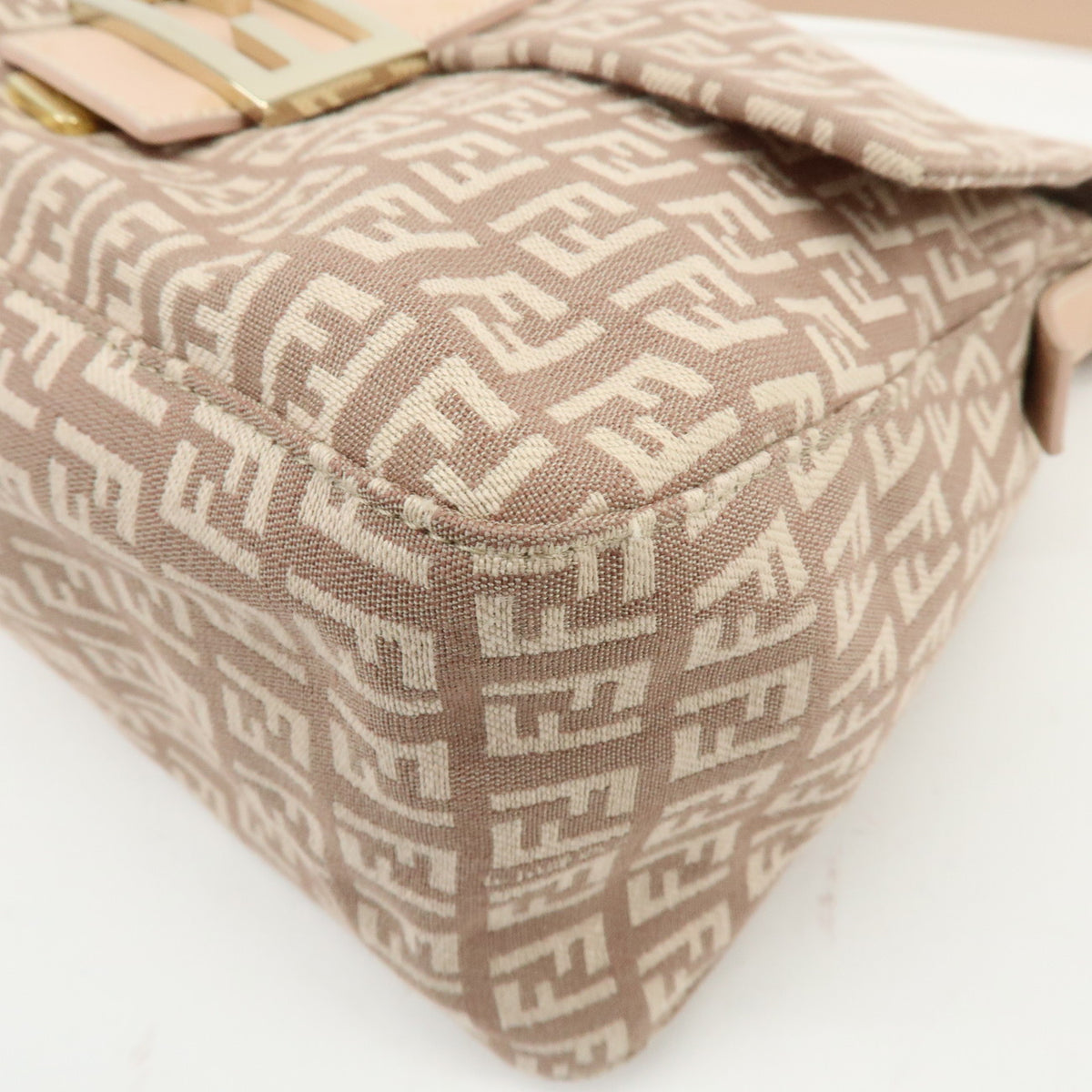 FENDI Mamma Baguette Zucchino Canvas Leather Shoulder Bag Pink 8BR001