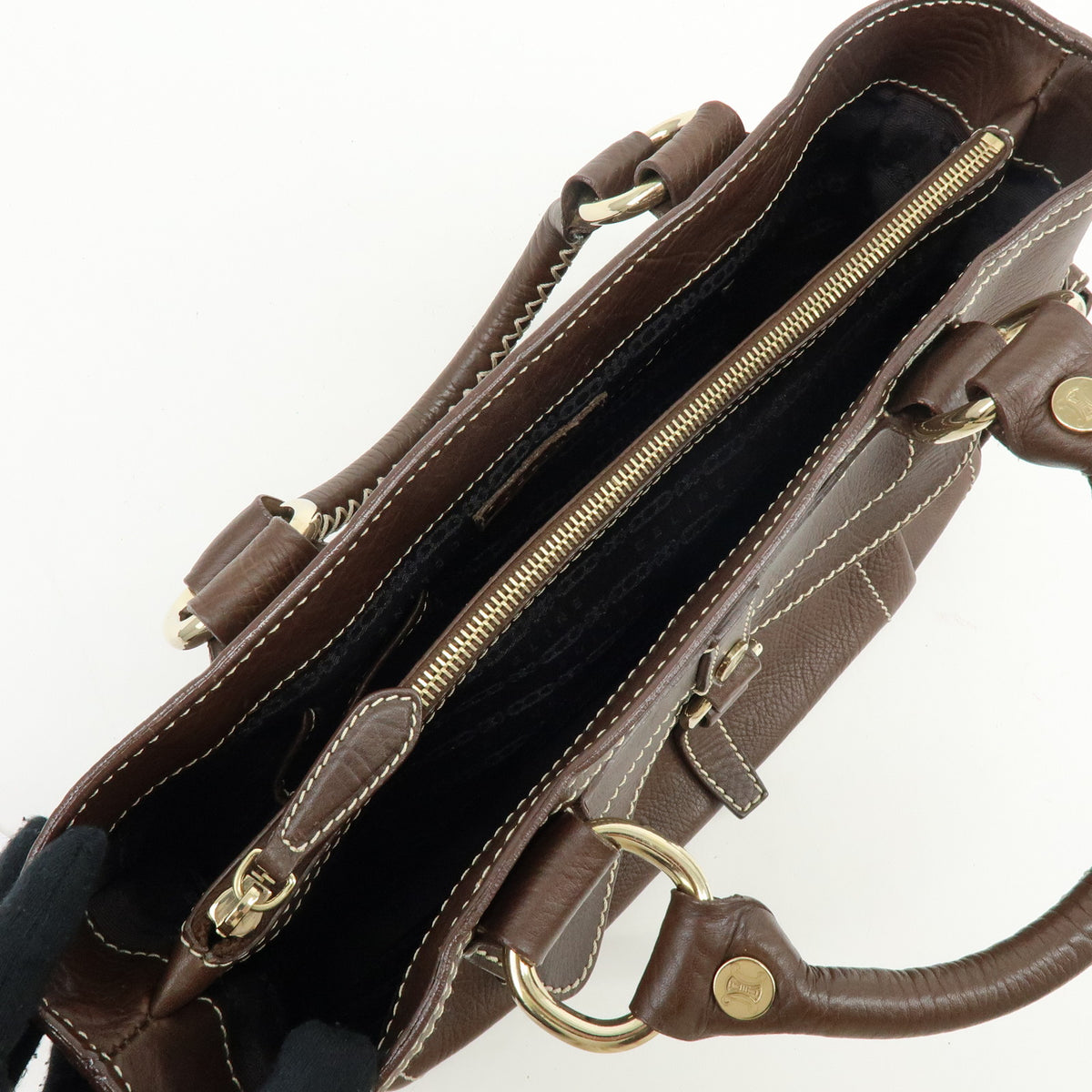 CELINE Boogie Bag Leather Hand Bag Brown