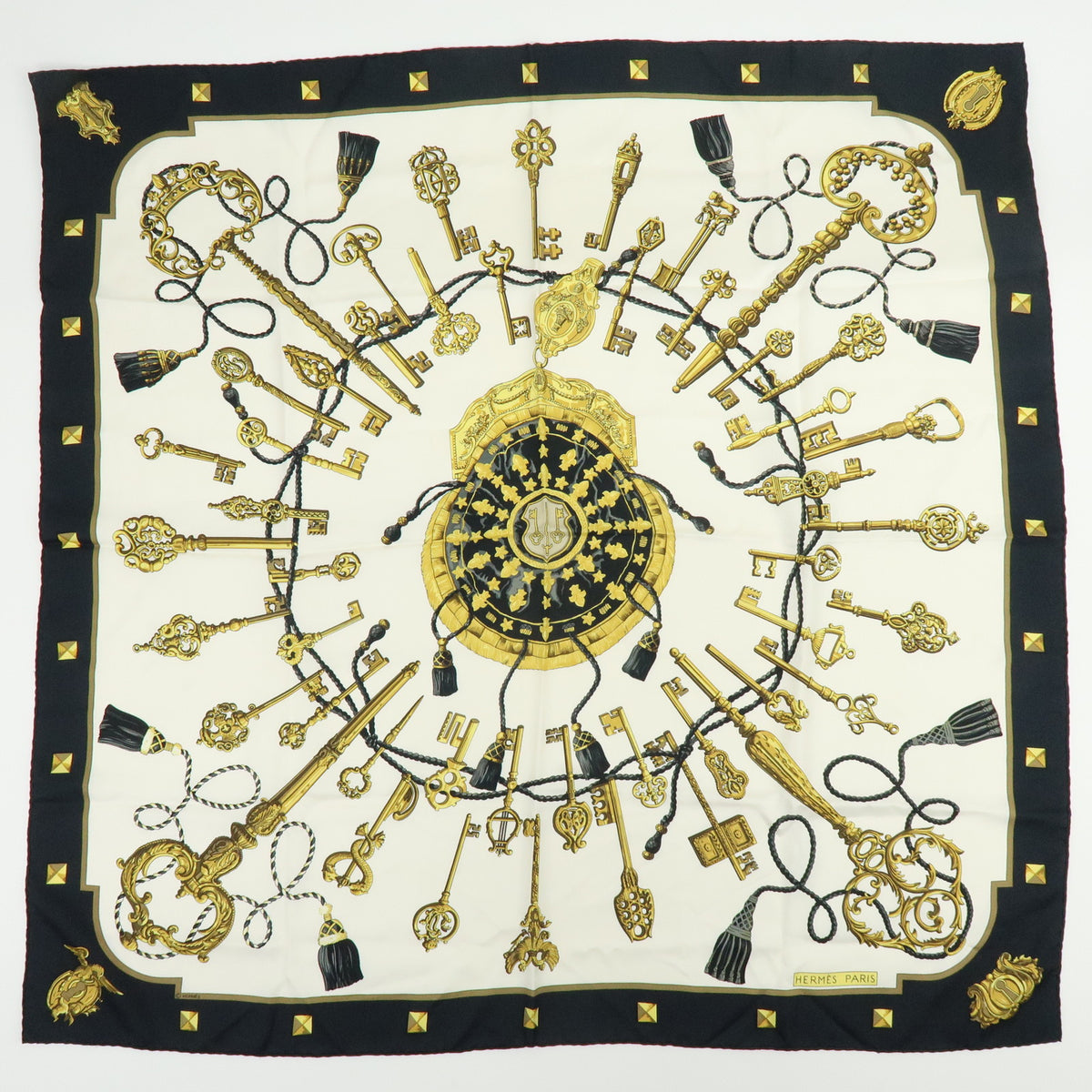 HERMES Carre Lot of 3 Silk 100% Scarf Orange Navy Black Gold