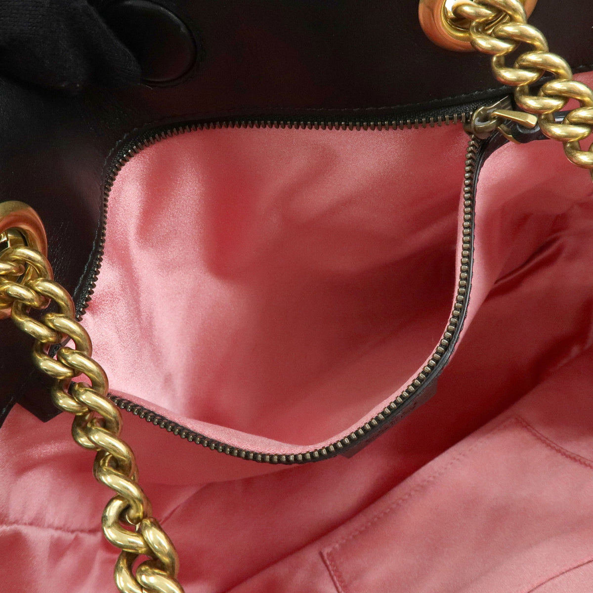 GUCCI GG Marmont Double G Leather Chain Shoulder Bag Black White 443501