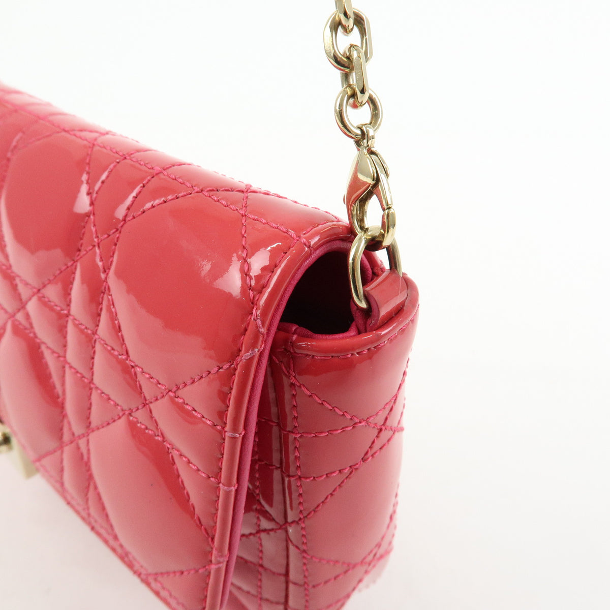 Christian Dior New Lock Cannage Patent Leather Chain Shoulder Bag Pink