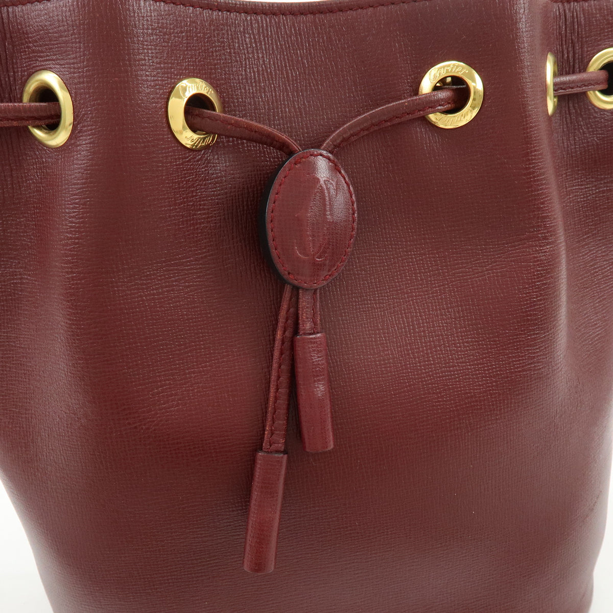 Cartier Must de Cartier Leather Drawstring Shoulder Bag Bordeaux