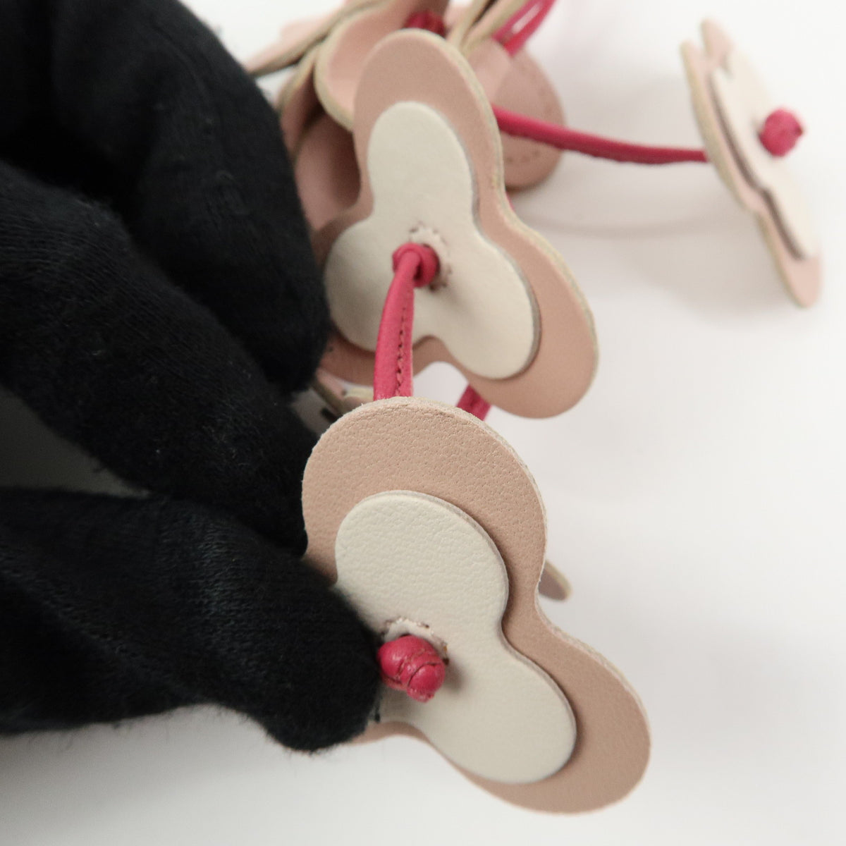 LOEWE Flower Knot Leather Bag Charm Key Chain Pink White