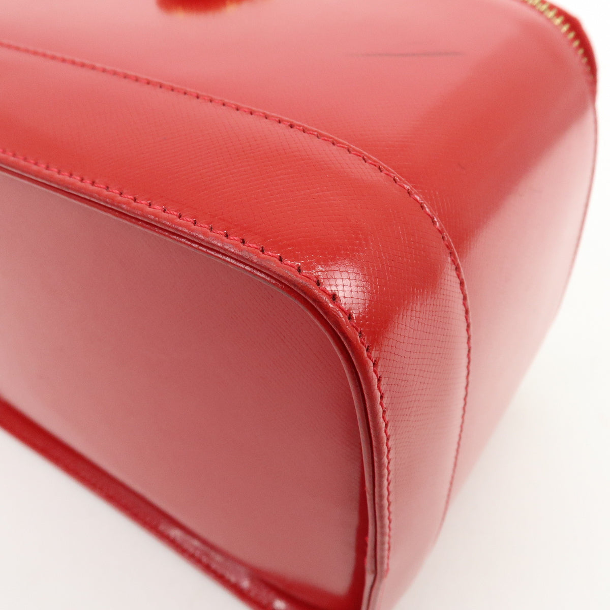 GIANNI VERSACE Leather Hand Bag Vanity Case Sunburst Charm Red