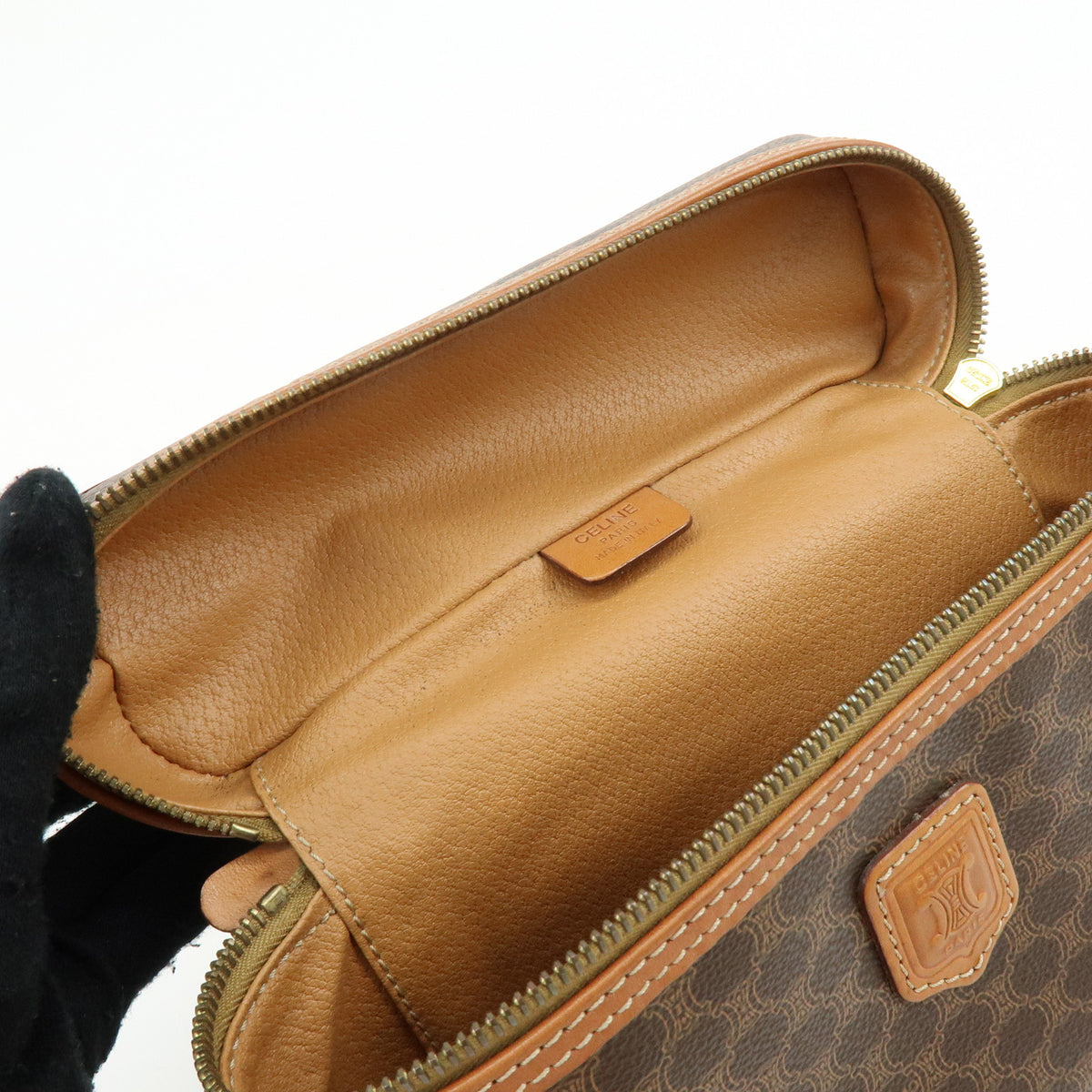 CELINE Macadam PVC Leather Hand Bag Vanity Bag Brown