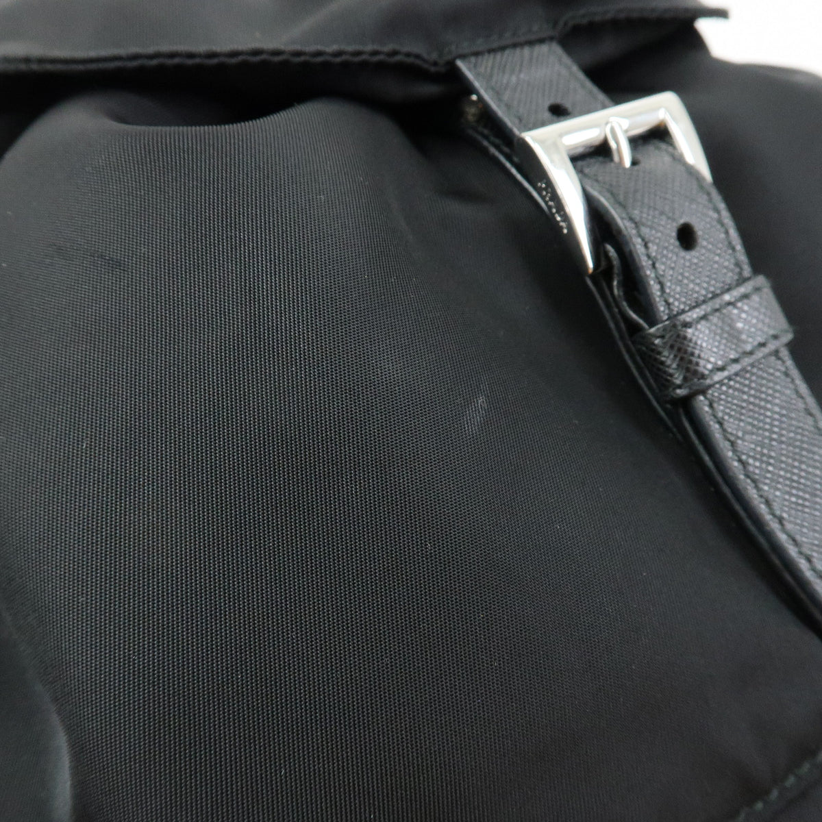 PRADA Triangle Logo Nylon Saffiano Leather Backpack Rucksack Black