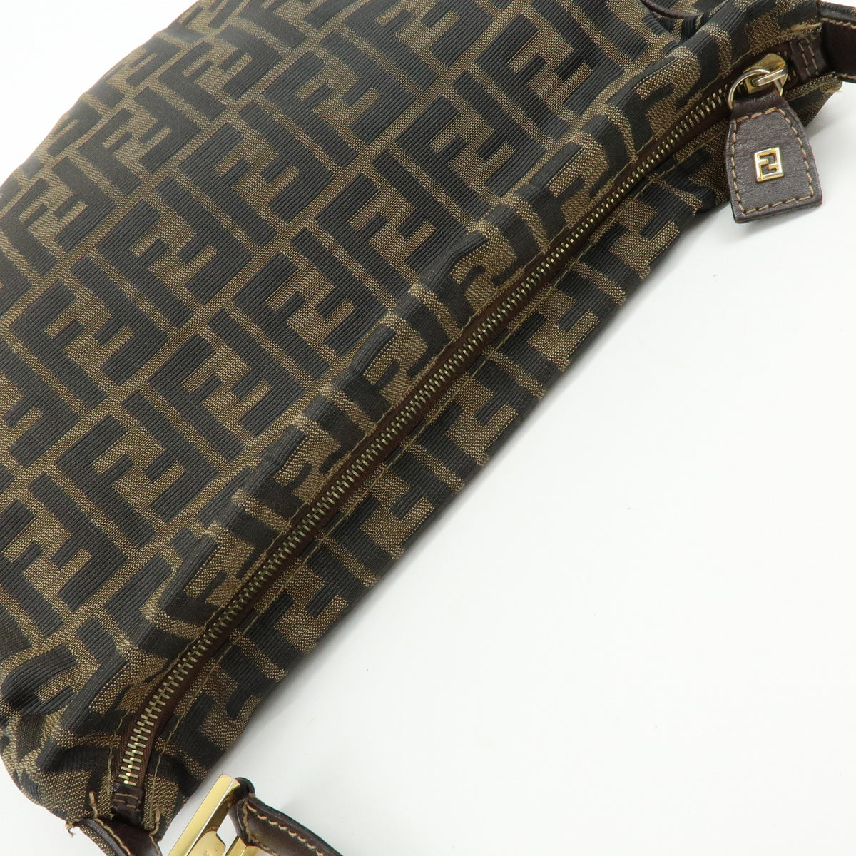 FENDI Zucca Jacquard Canvas Leather Shoulder Bag Hand Bag Brown