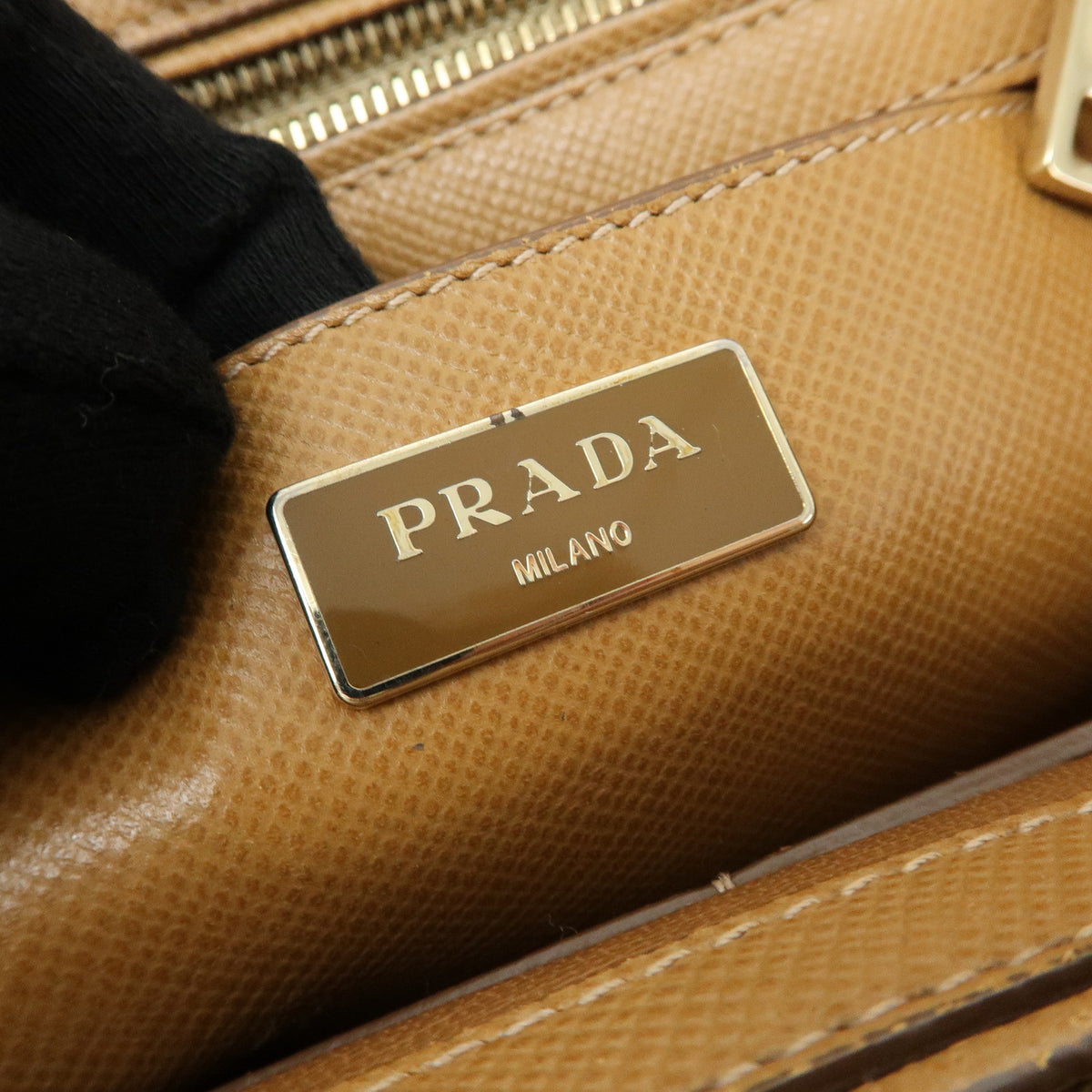 PRADA Logo Saffiano Leather 2Way Bag Hand Bag Shoulder Bag Camel BN2569