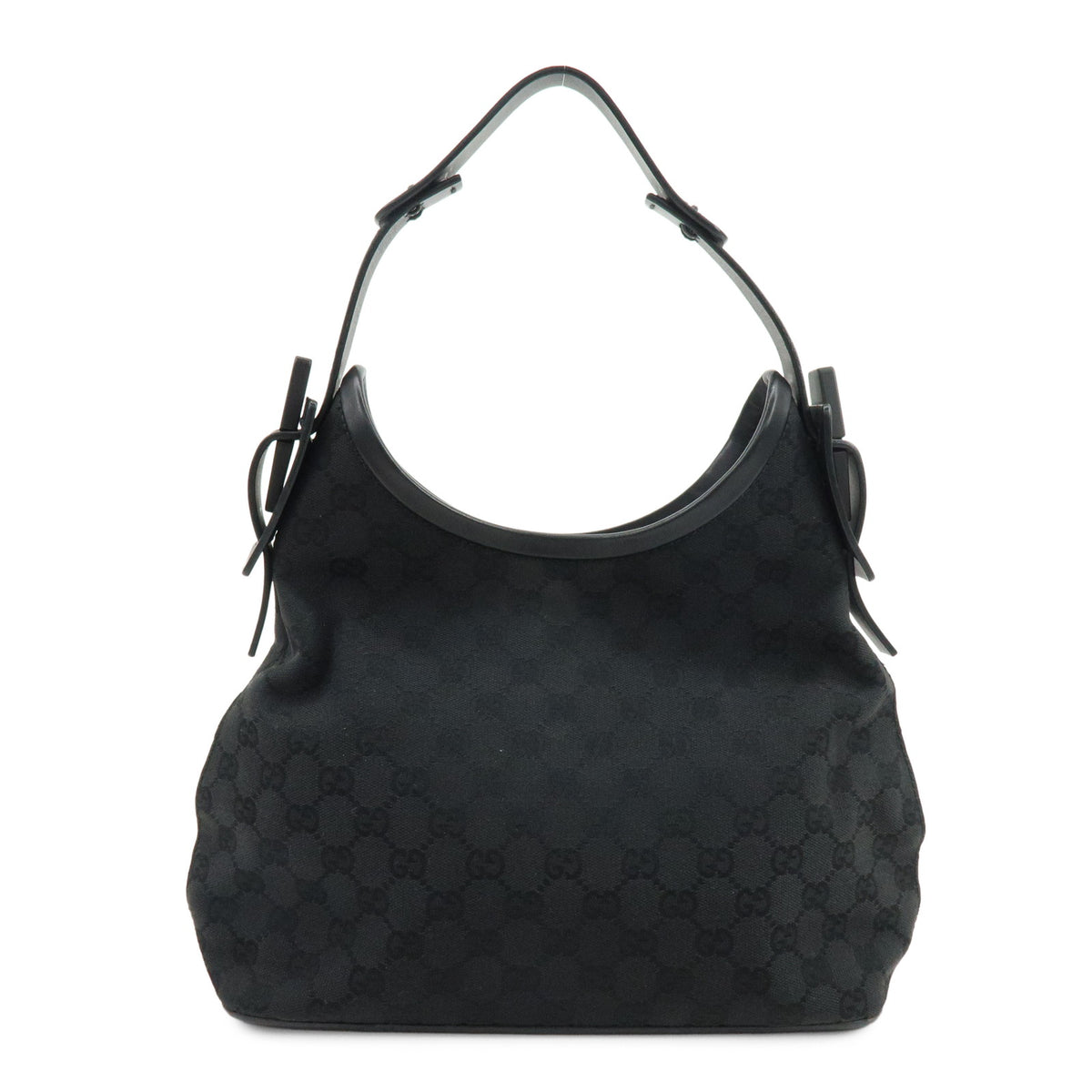 GUCCI GG Canvas Leather Shoulder Bag Black 107752