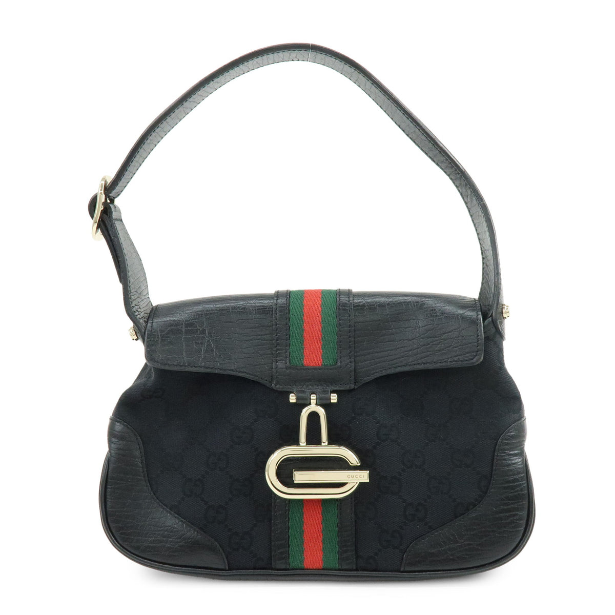 GUCCI Sherry GG Canvas Leather Shoulder Bag Hand Bag Black 130846