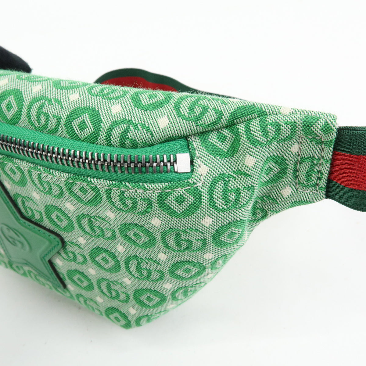 GUCCI Children's Canvas Leather Body Bag Waist Bag Green 502095