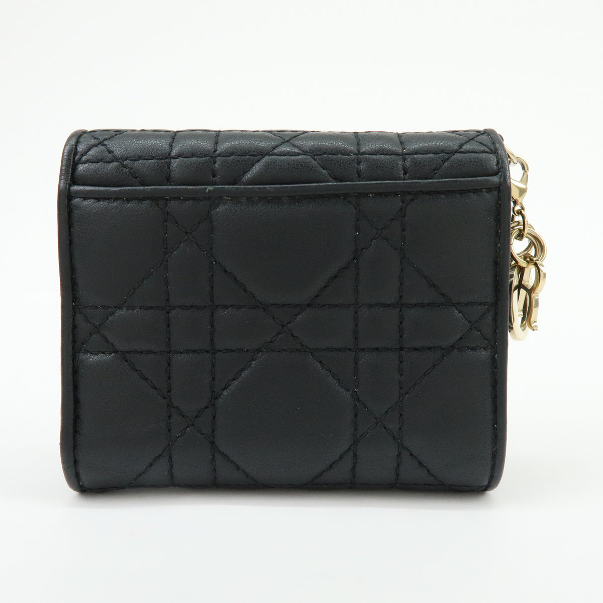 Christian Dior Lady Dior Cannage Bi-fold Compact Lotus Wallet Black