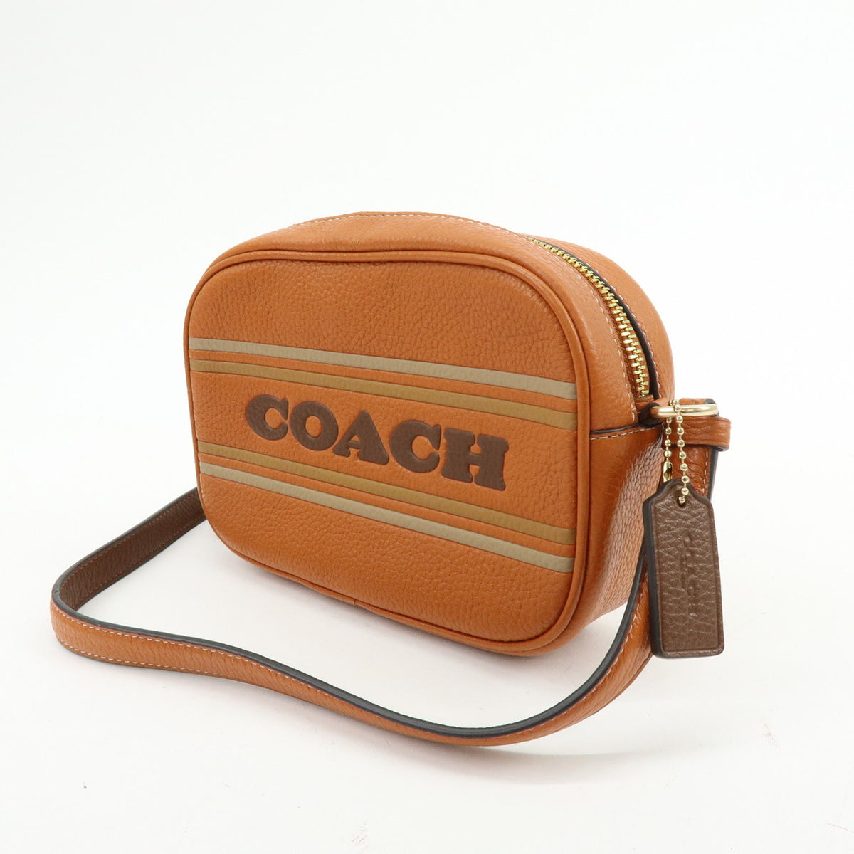 COACH Logo Leather Shoulder Bag Crossbody Bag Camel Brown