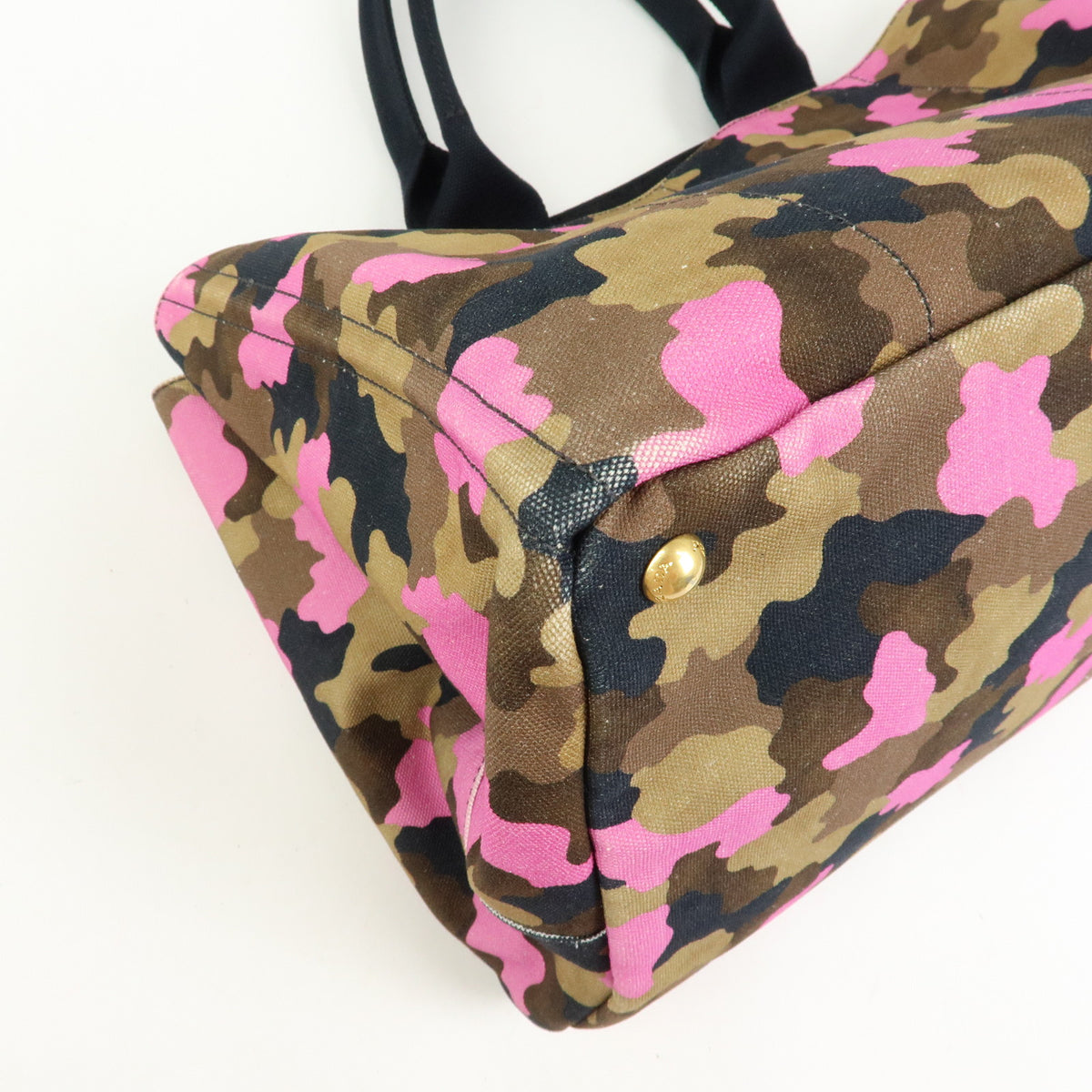 PRADA Triangle Logo Canapa Canvas Tote Bag Camouflage Khaki PInk BN2020