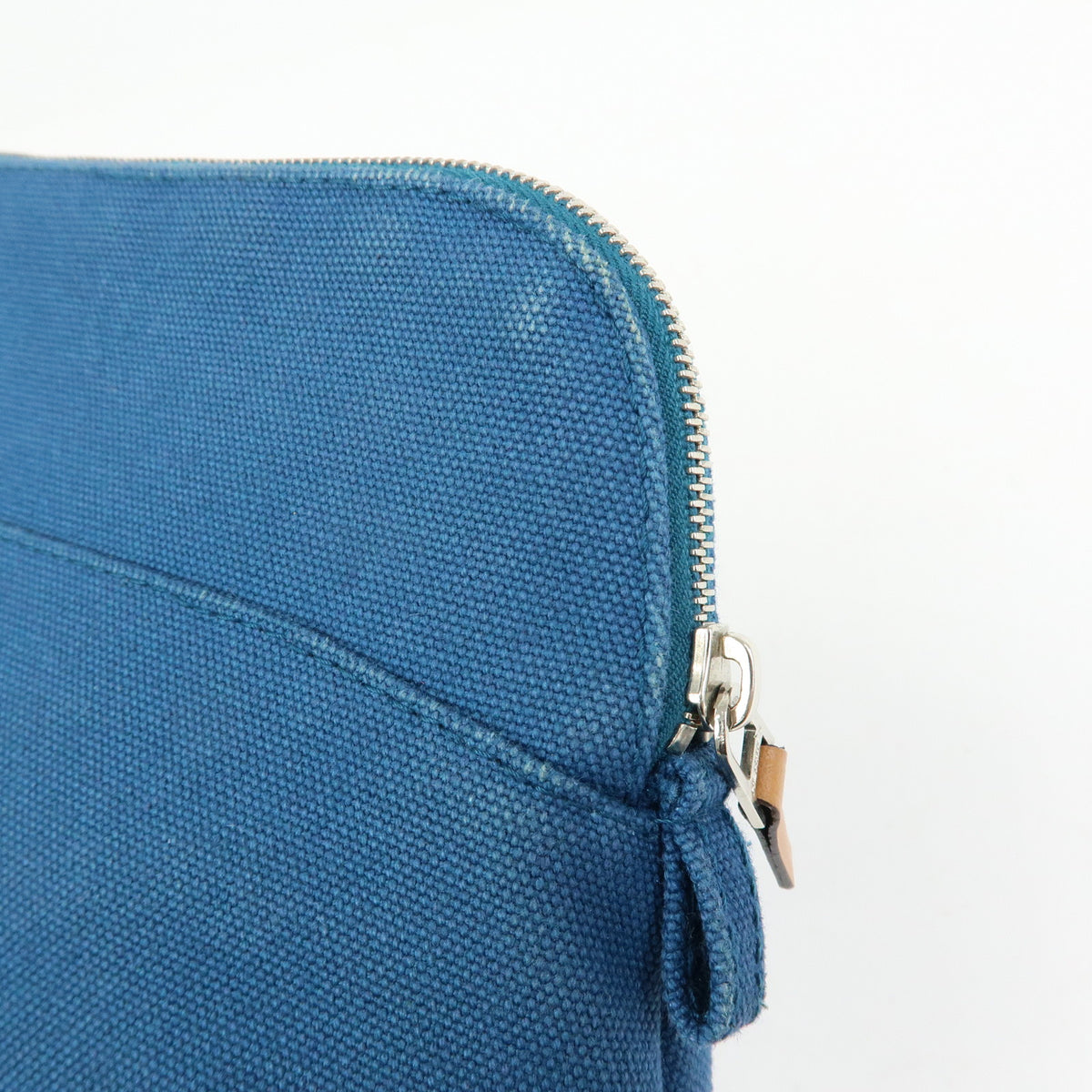 HERMES Bolide Mini Cotton Leather Cosmetic Pouch Blue