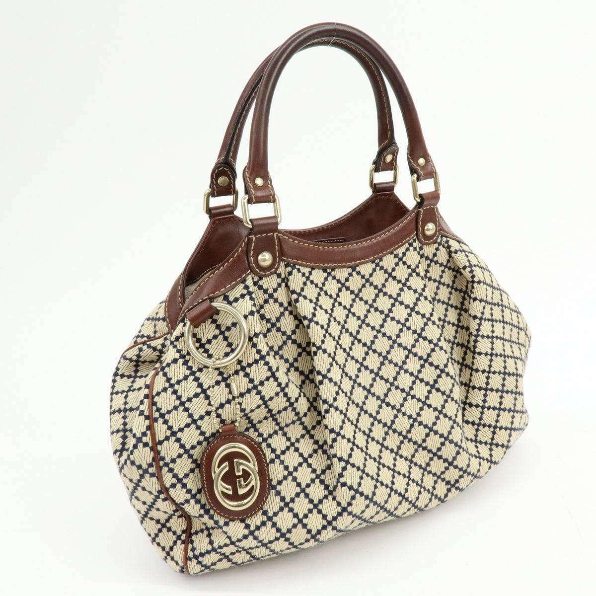 GUCCI Sukey Diamante Interlocking G GG Canvas Leather Hand Bag 211944