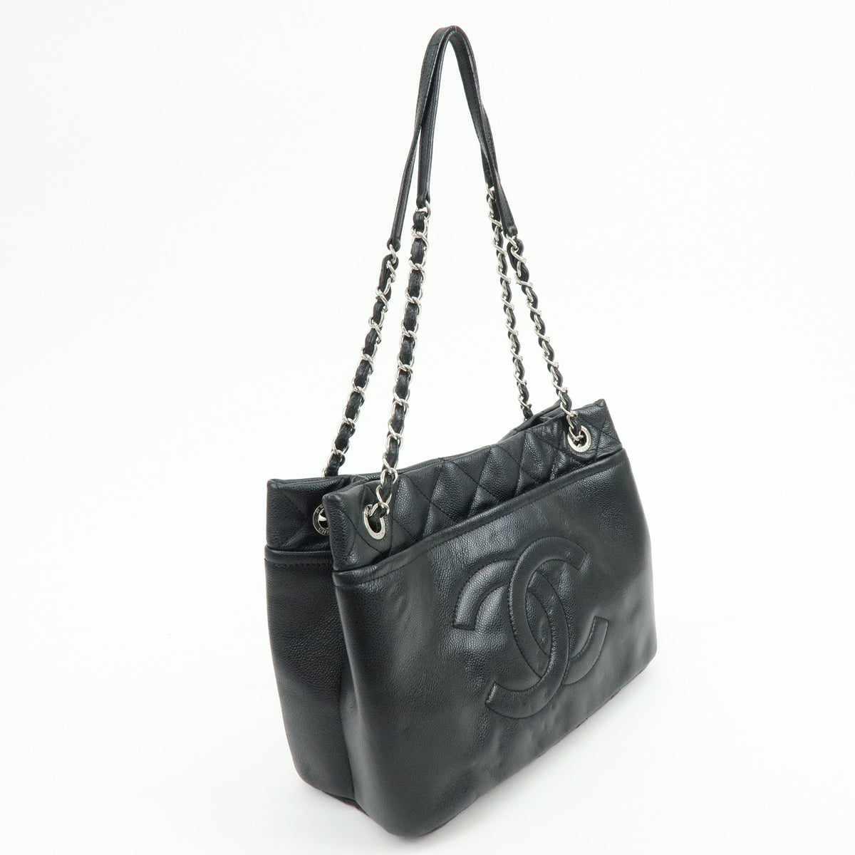 CHANEL COCO Mark Caviarskin Chain Shoulder Bag Black Silver