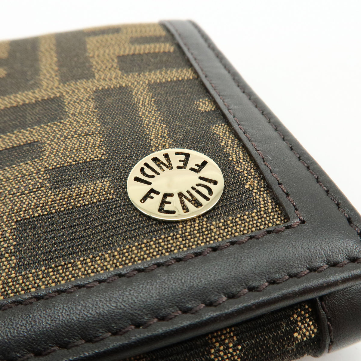 FENDI Zucca Jacquard Canvas Leather Bi-fold Long Wallet Brown 8M0000