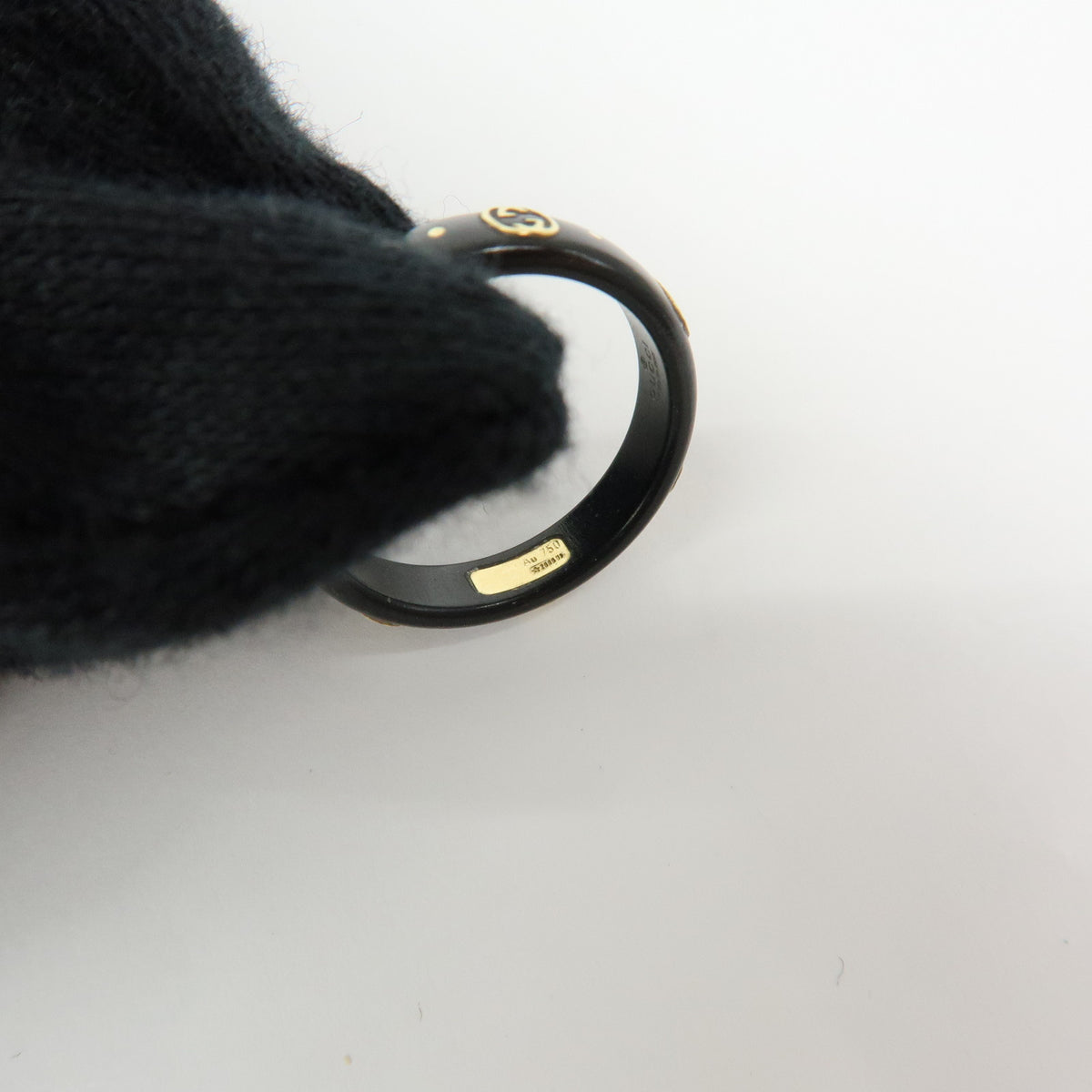 GUCCI Interlocking G Ring Ceramic K18 750YG Gold Black #14 679262