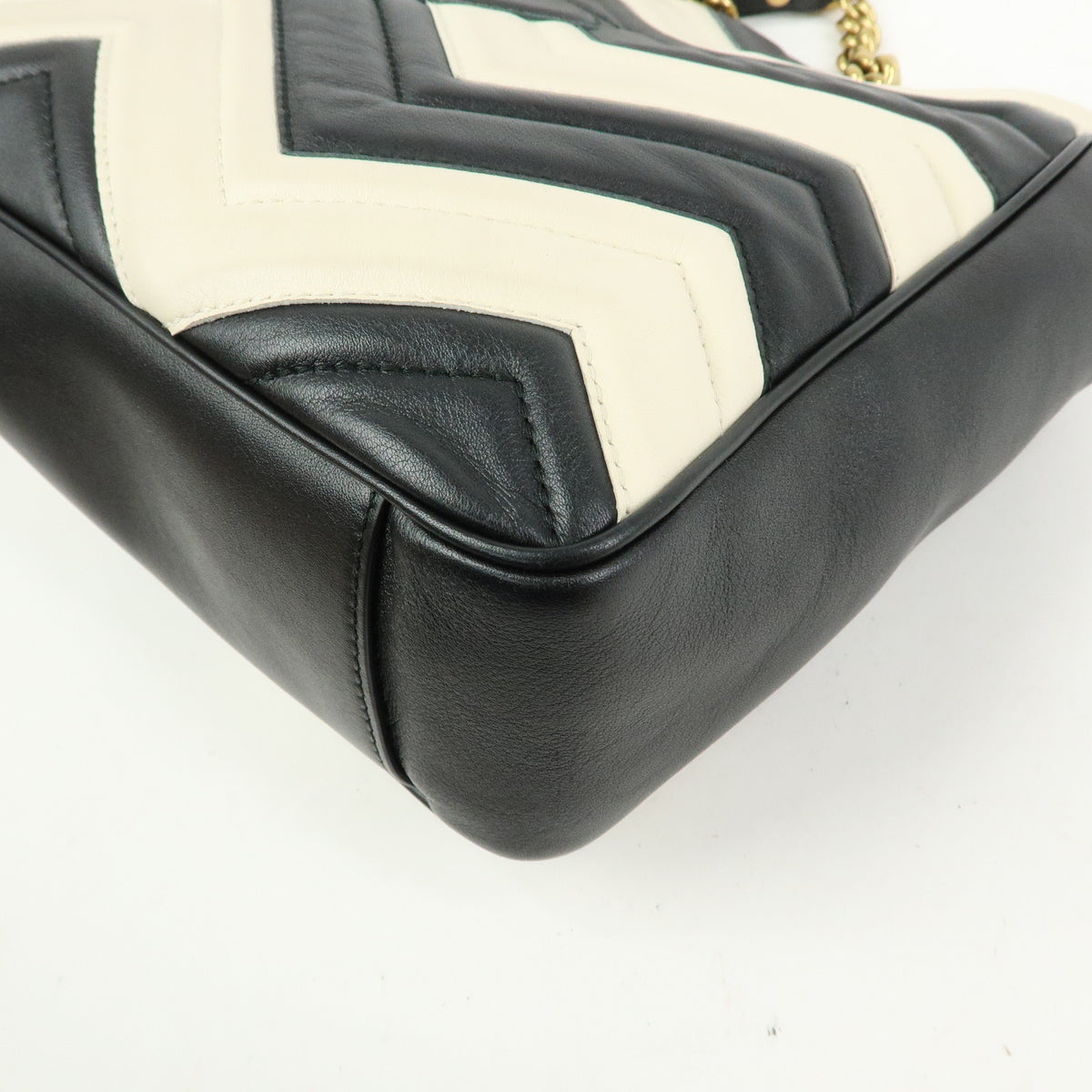 GUCCI GG Marmont Double G Leather Chain Shoulder Bag Black White 443501