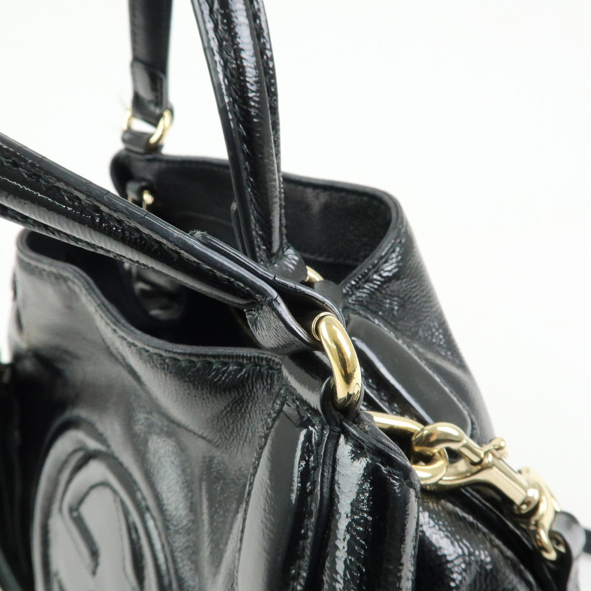 GUCCI SOHO Interlocking G Patent Leather 2Way Bag Hand Bag Black 336751