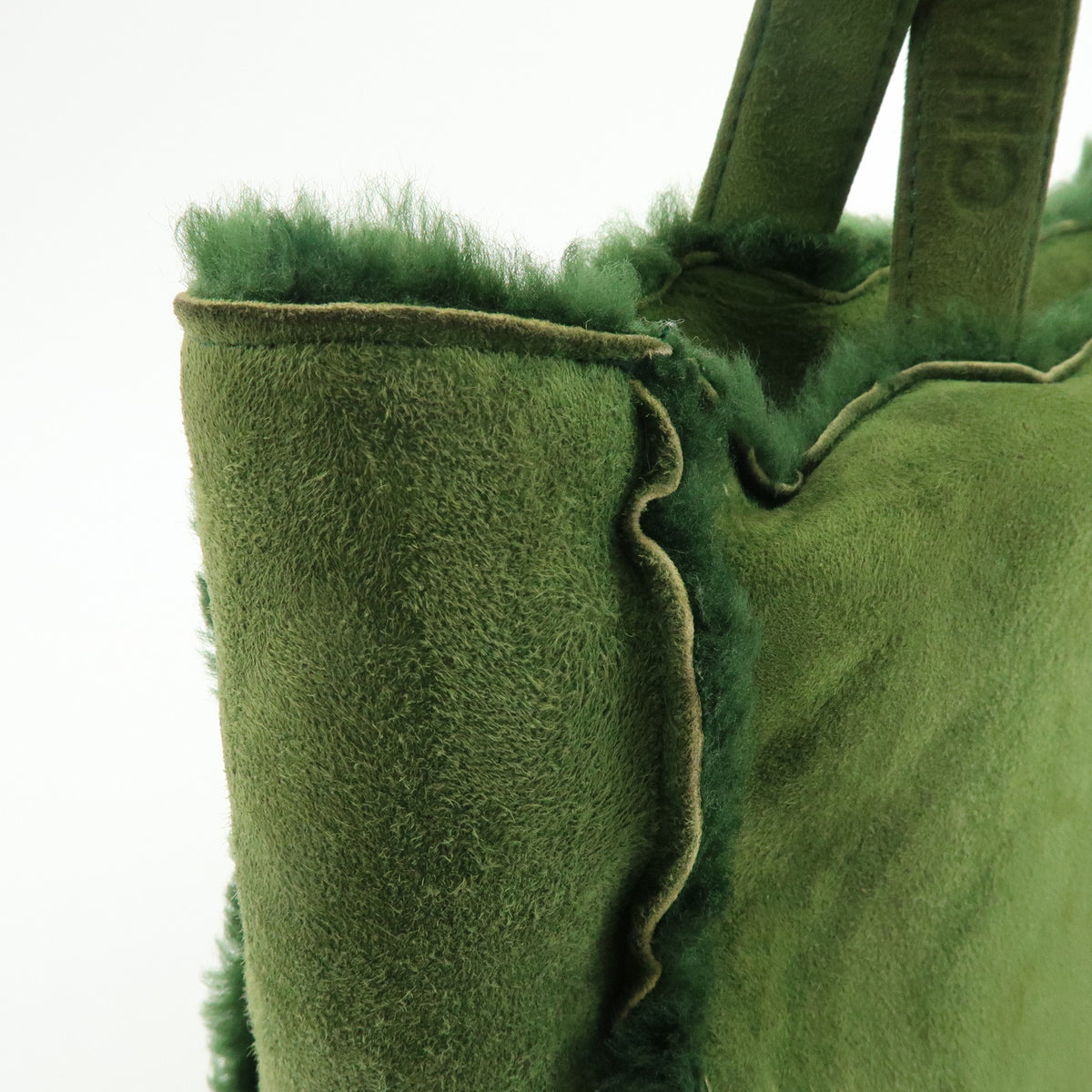 CHANEL Suede Mouton Tote Bag Hand Bag Green