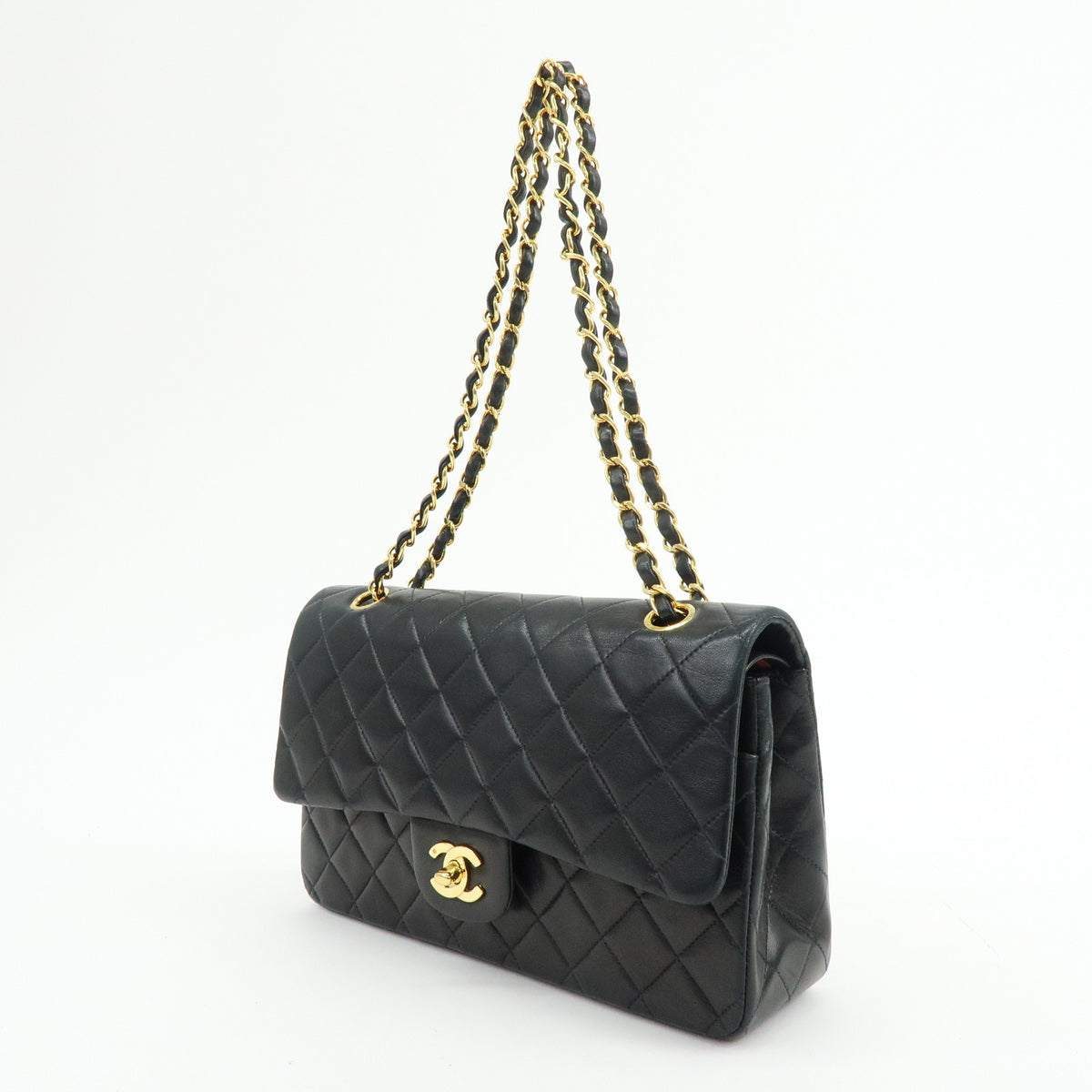 CHANEL Matelasse 25 Double Flap Chain Shoulder Bag Black A01112