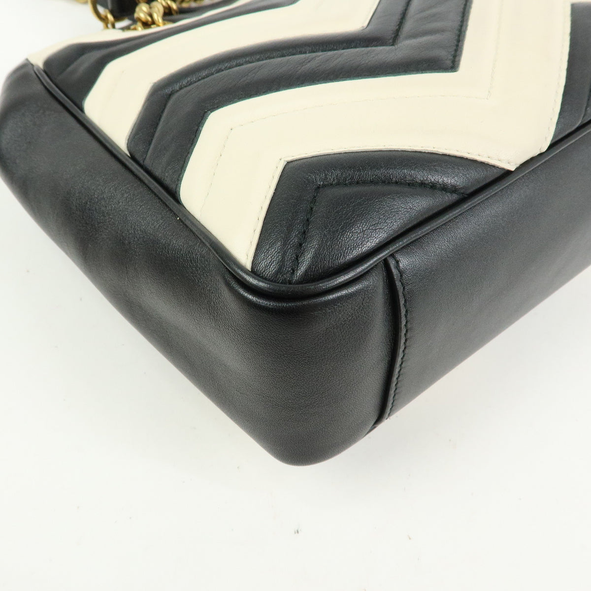 GUCCI GG Marmont Double G Leather Chain Shoulder Bag Black White 443501