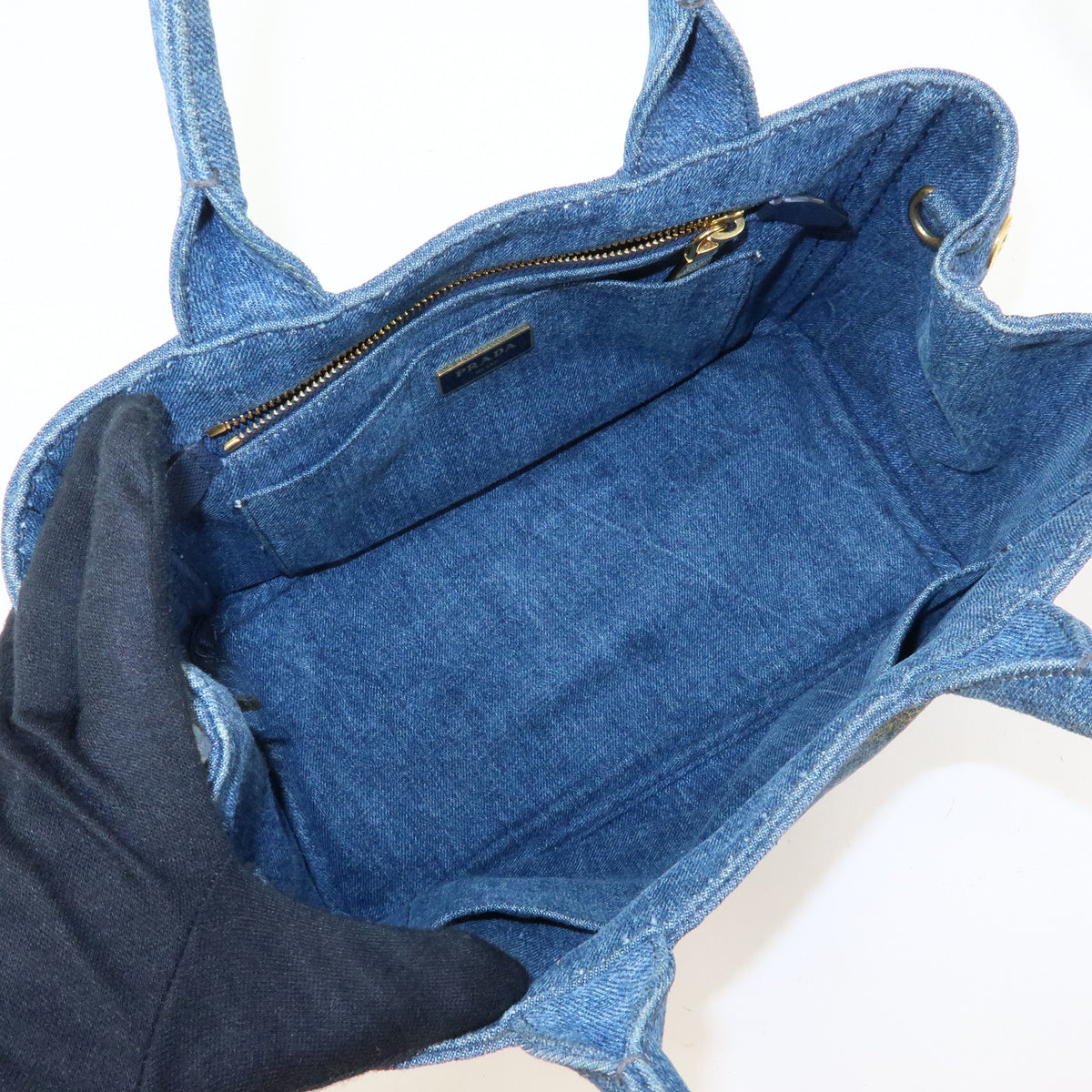 PRADA Triangle Logo Canapa Mini Denim 2Way Bag Hand Bag Blue 1BG439