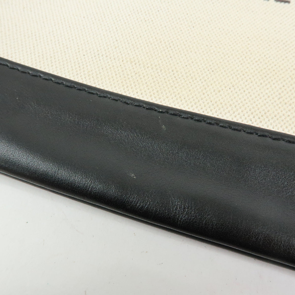 BALENCIAGA Navy Clip M Canvas Leather Clutch Bag Natural Black 373834