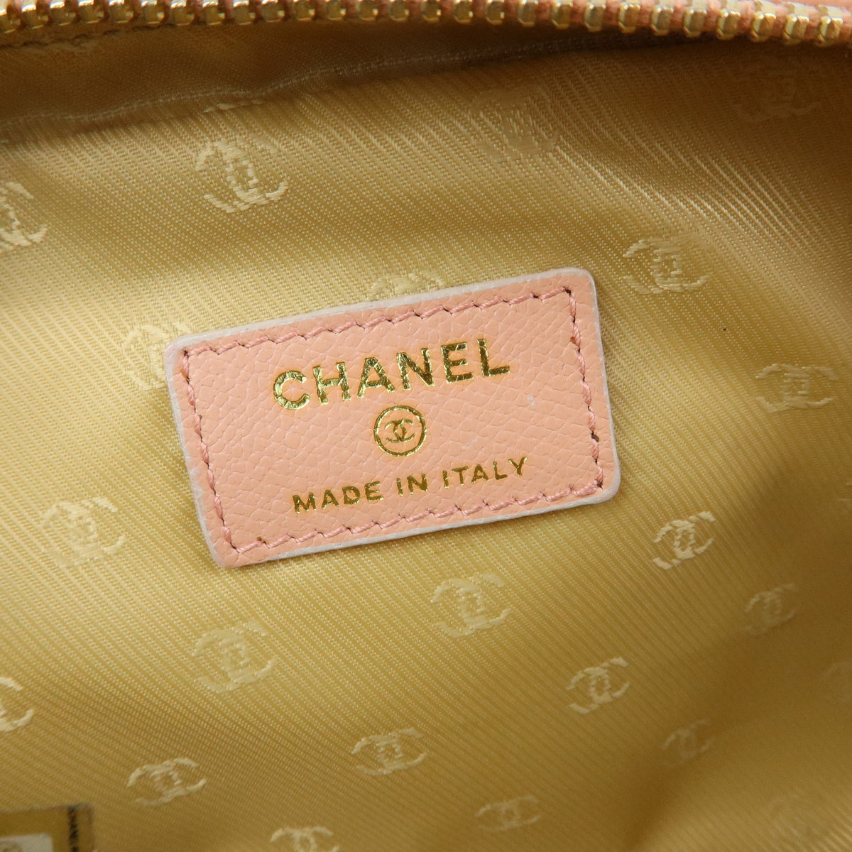 CHANEL COCO Button COCO Mark Leather Cosmetic Pouch Pink A20913