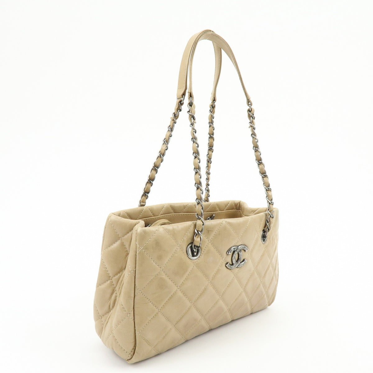 CHANEL COCO Mark Matelasse Chain Shoulder Bag Tote Bag Beige Silver