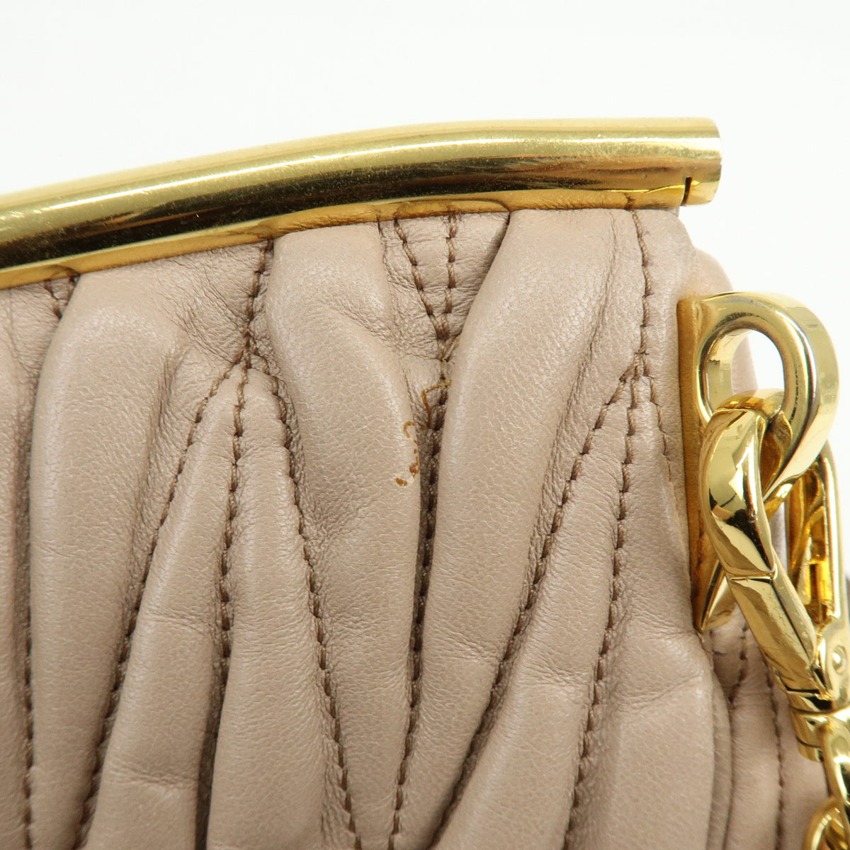 MIU MIU Matelasse Nappa Leather Chain Shoulder Bag Pink Beige