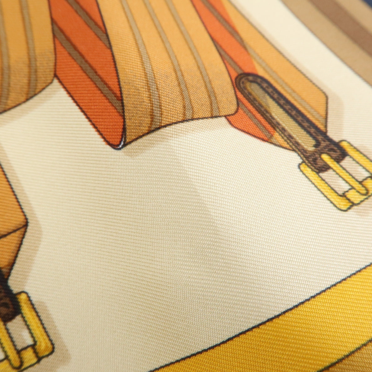 HERMES Carre 42 Silk 100% Scarf LES SANGLES Orange Brown Yellow