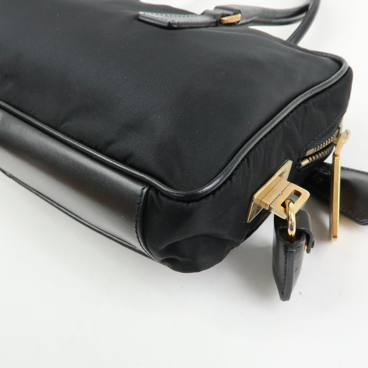 PRADA Triangle Log Nylon Leather Shoulder Bag Hand Bag Black
