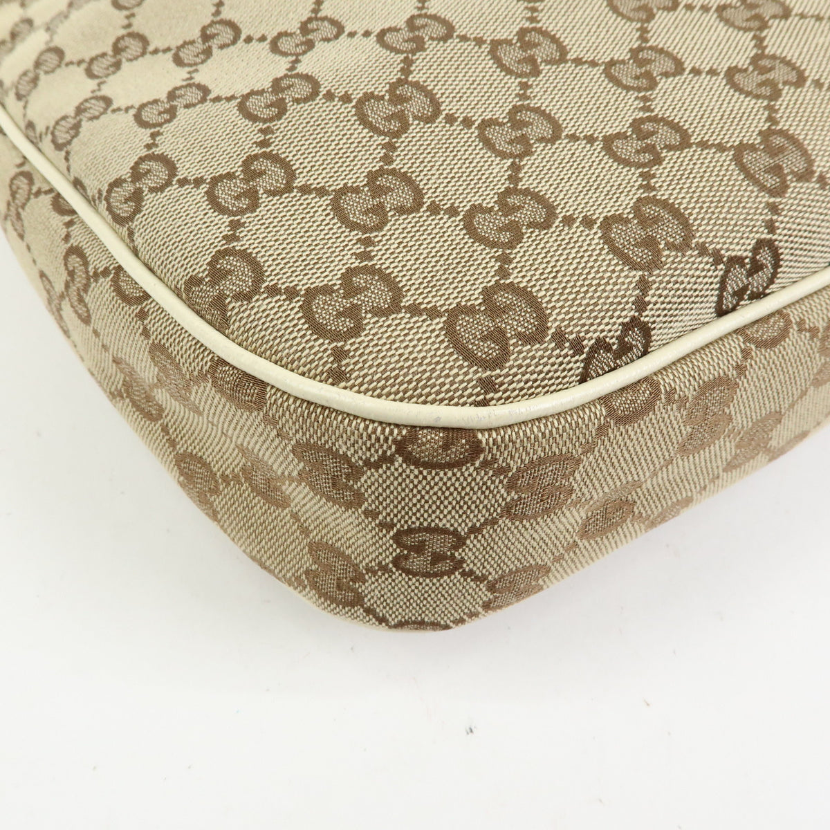 GUCCI GG Canvas Leather Shoulder Bag Hand Bag Beige White 153010