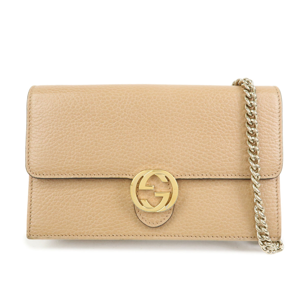 GUCCI Interlocking G Leather Chain Wallet Shoulder Bag Beige 510314