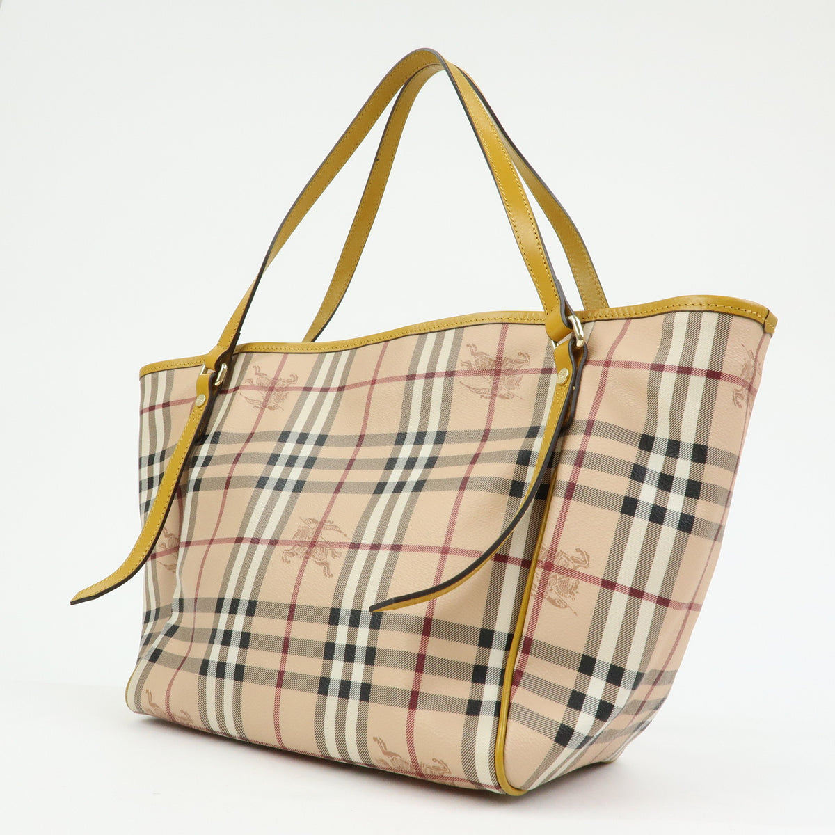 BURBERRY Haymarket Check PVC Leather Tote Bag Beige Mustard Yellow