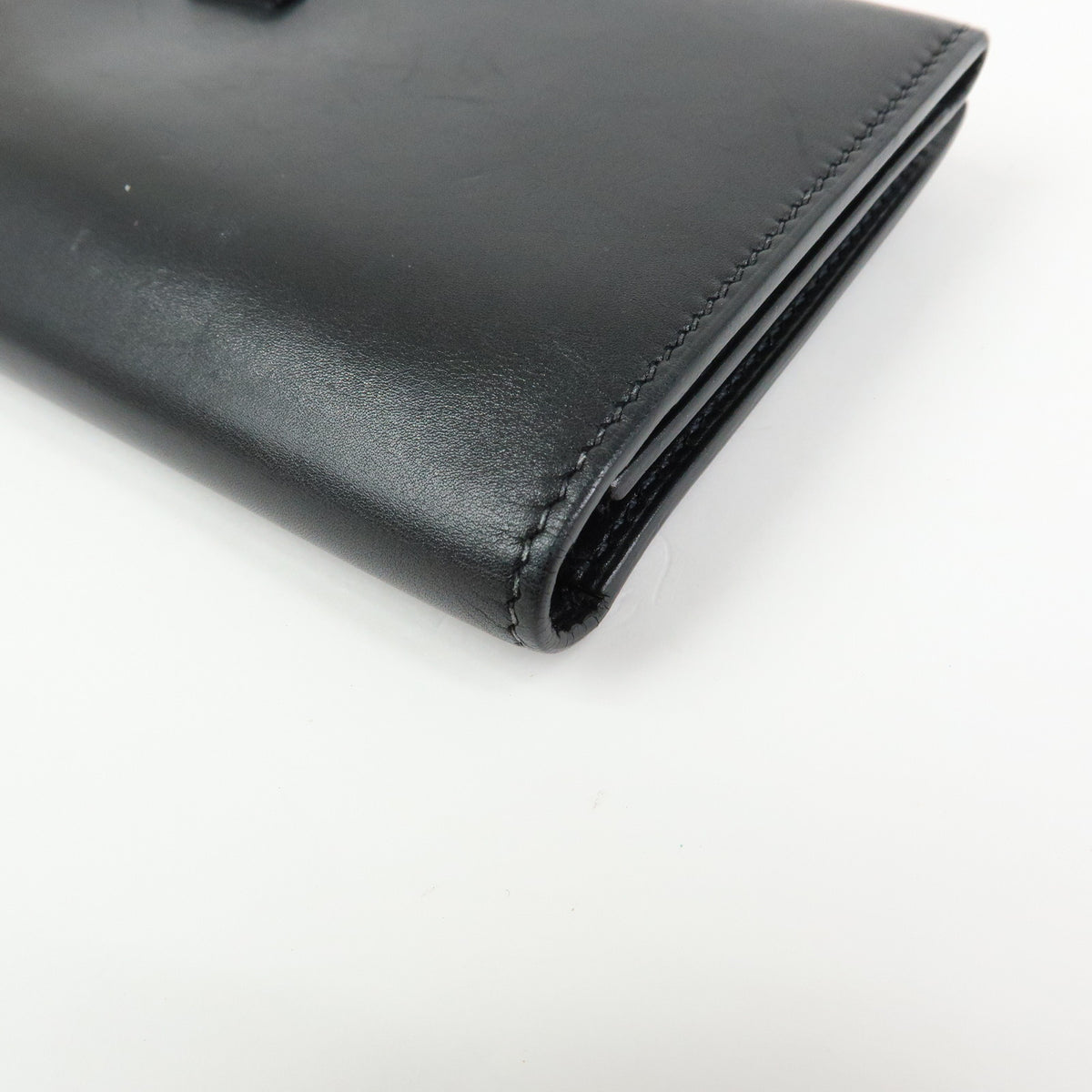 HERMES Bearn Leather Bi-fold Long Wallet □I Stamped Black Gold